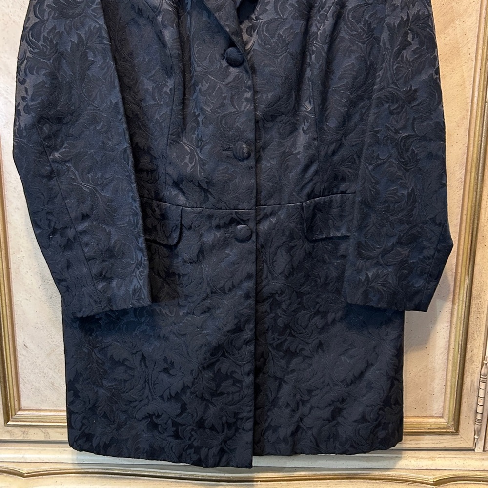 George Black Jacquard Leaf Mid Length Jacket Coat - Picture 4 of 13